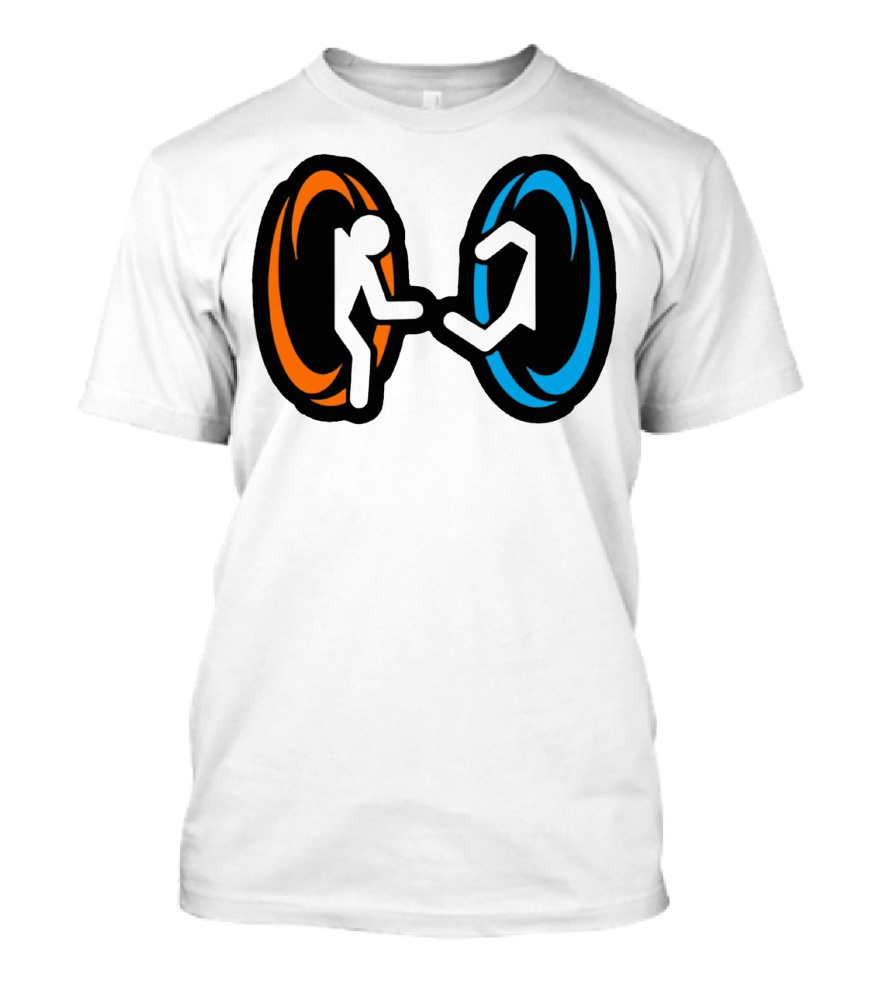 Orange And Blue Portal Stick Figure Couple T-Shirt