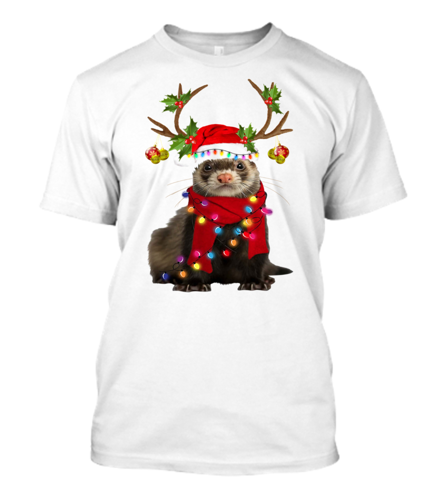 Otter With Festive Lights And Reindeer Antlers Holiday T-Shirt
