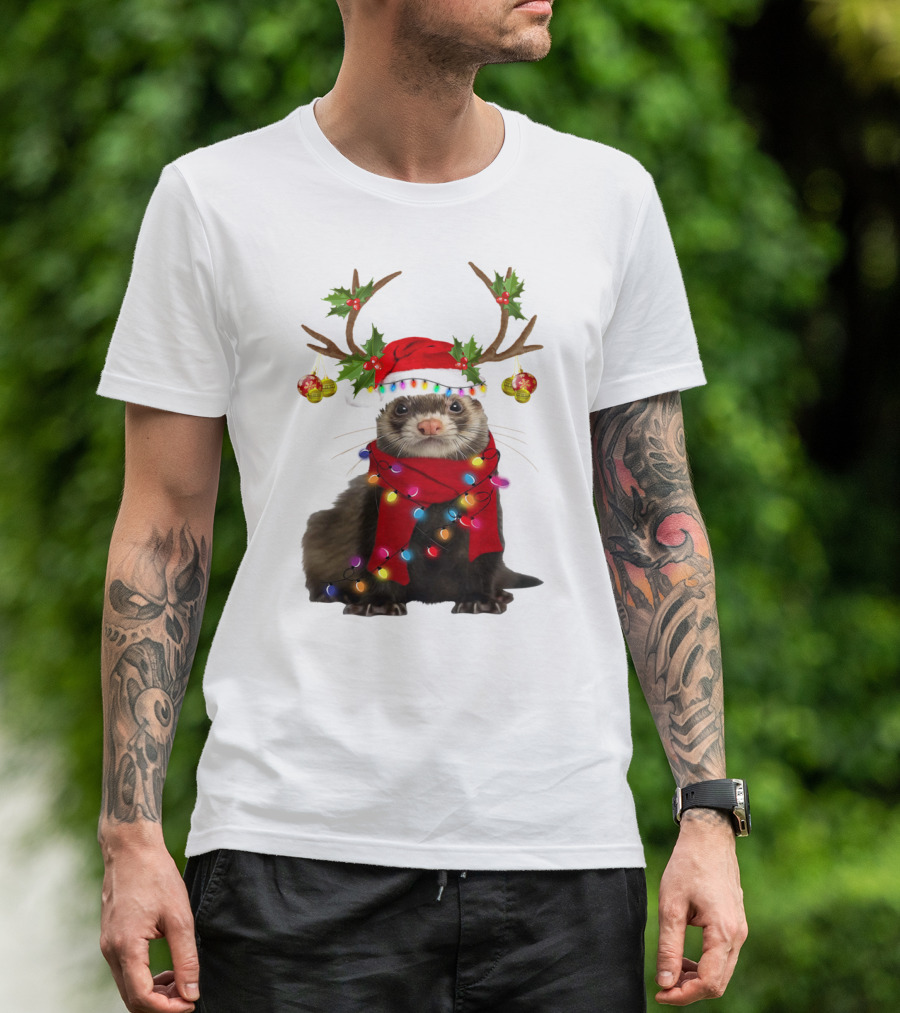 Otter With Festive Lights And Reindeer Antlers Holiday T-Shirt