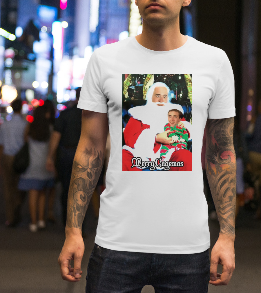 Santa Claus Nicolas Cage Merry Cagemas Christmas Scene T-Shirt