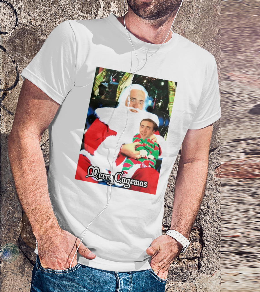 Santa Claus Nicolas Cage Merry Cagemas Christmas Scene T-Shirt