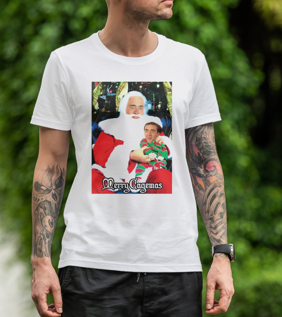 Santa Claus Nicolas Cage Merry Cagemas Christmas Scene T-Shirt