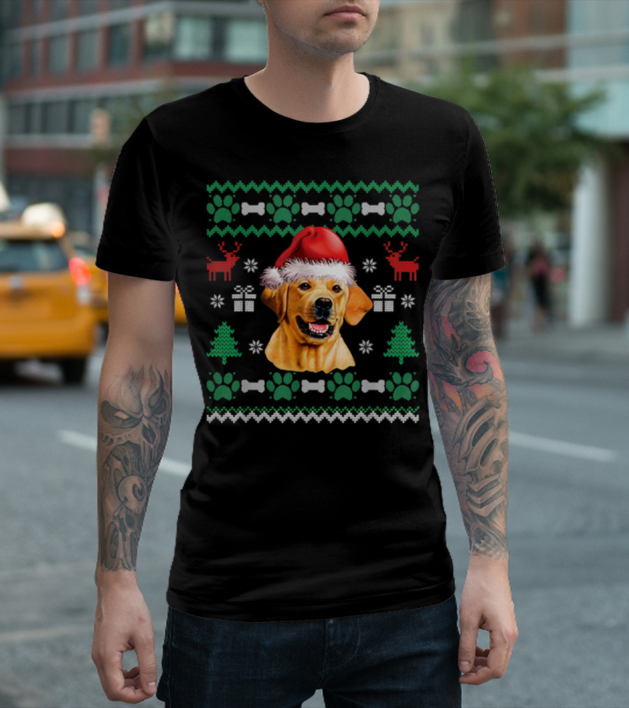 Labrador Santa Hat Christmas Ugly Sweater Dog Reindeer Paw Print Gift T-Shirt