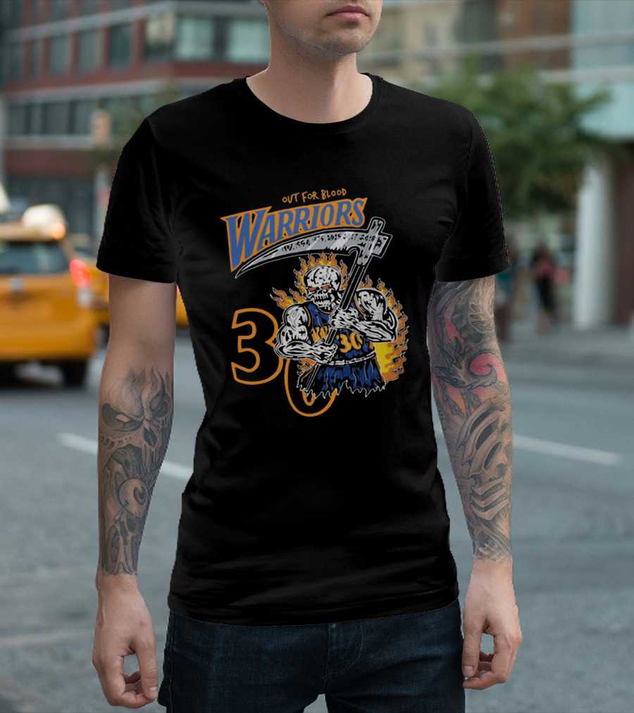 Out For Blood Warriors 30 Skull Scythe NBA Basketball 1956-2015-2018 T-Shirt