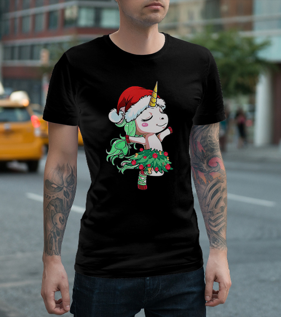 Santa Unicorn Christmas Tree Festive Dance T-Shirt