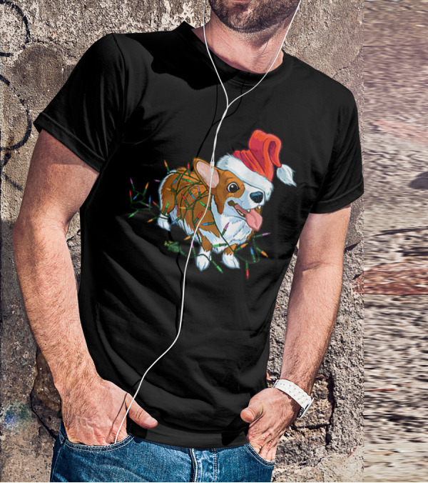 Corgi Christmas Lights Santa Hat T-Shirt