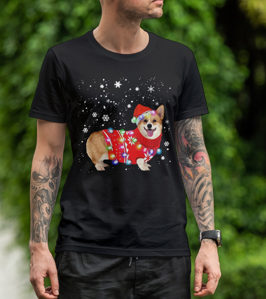 Corgi Lovely Christmas Light Snowflake Holiday T-Shirt