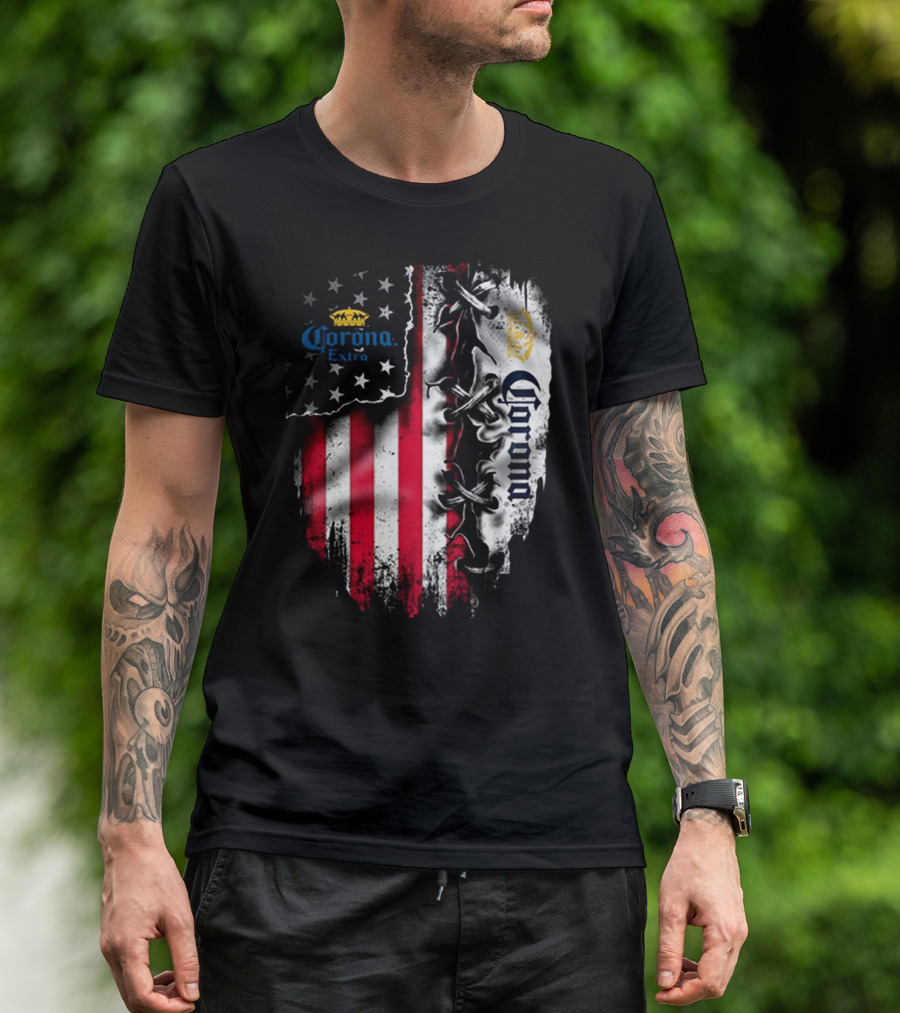 Corona Extra American Flag Fusion With Eagle And Stars T-Shirt