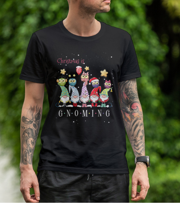 Christmas Is Gnoming With Festive Gnomes And Owls T-Shirt