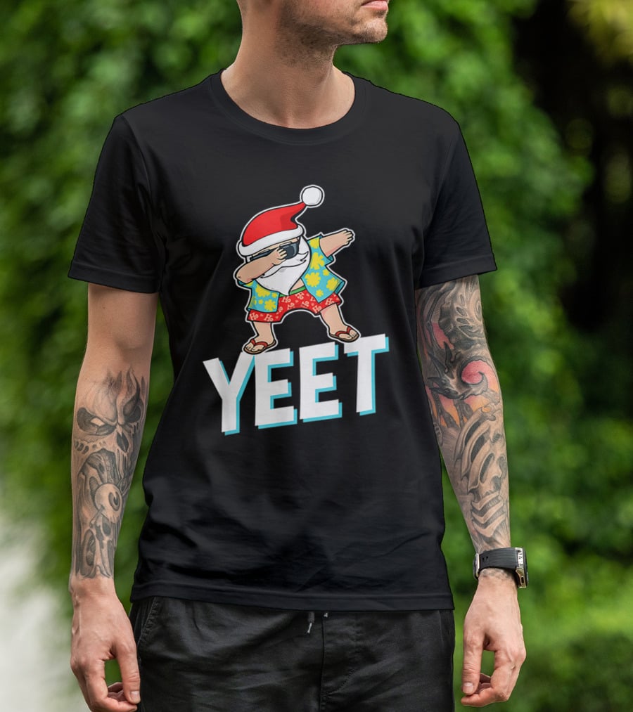 Dab Santa Hawaiian Christmas Yeet Santa Hat Floral T-Shirt