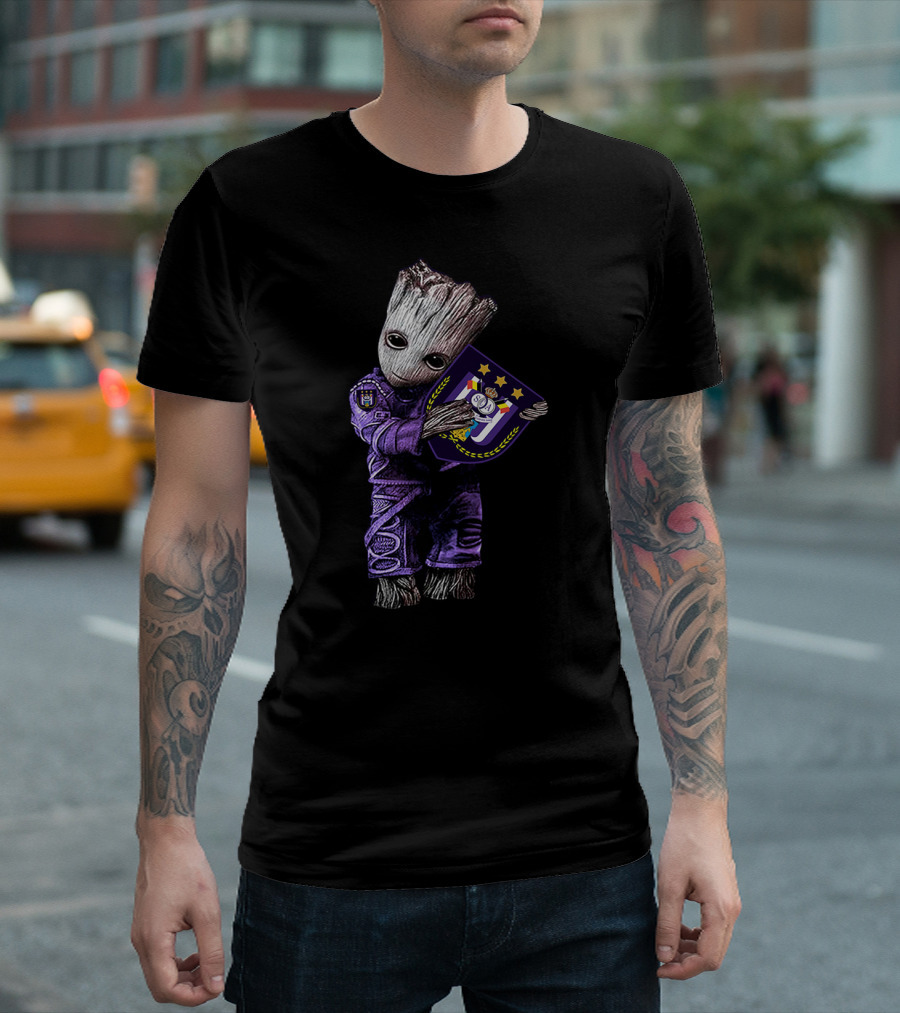 Baby Groot Hugging R.S.C. Anderlecht Emblem T-Shirt