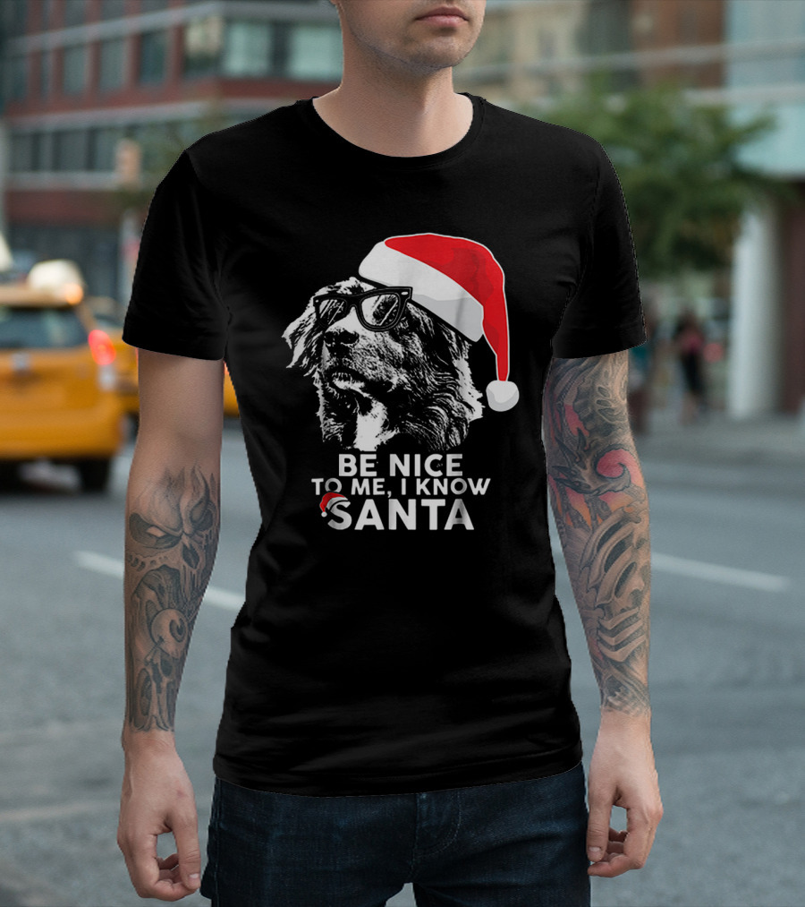 Be Nice To Me I Know Santa Australian Shepherd Christmas T-Shirt