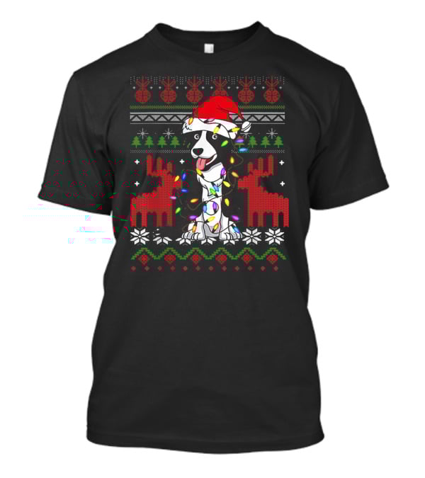 Border Collie Christmas Lights Santa Hat T-Shirt