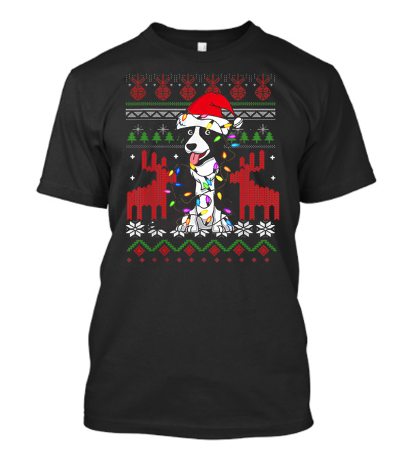Border Collie Christmas Lights Santa Hat T-Shirt