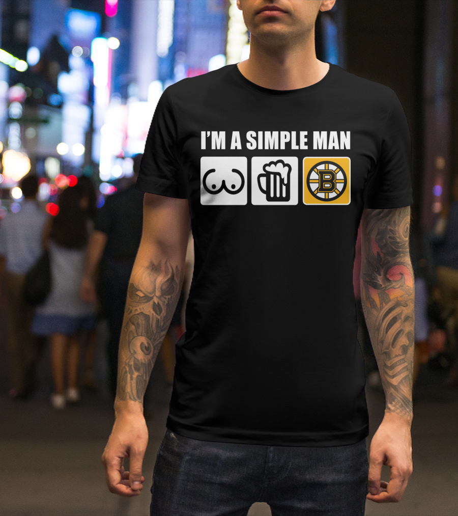 BRUINS I'M A SIMPLE MAN ICONS BREW BEER LOGO HOCKEY FAN T-Shirt