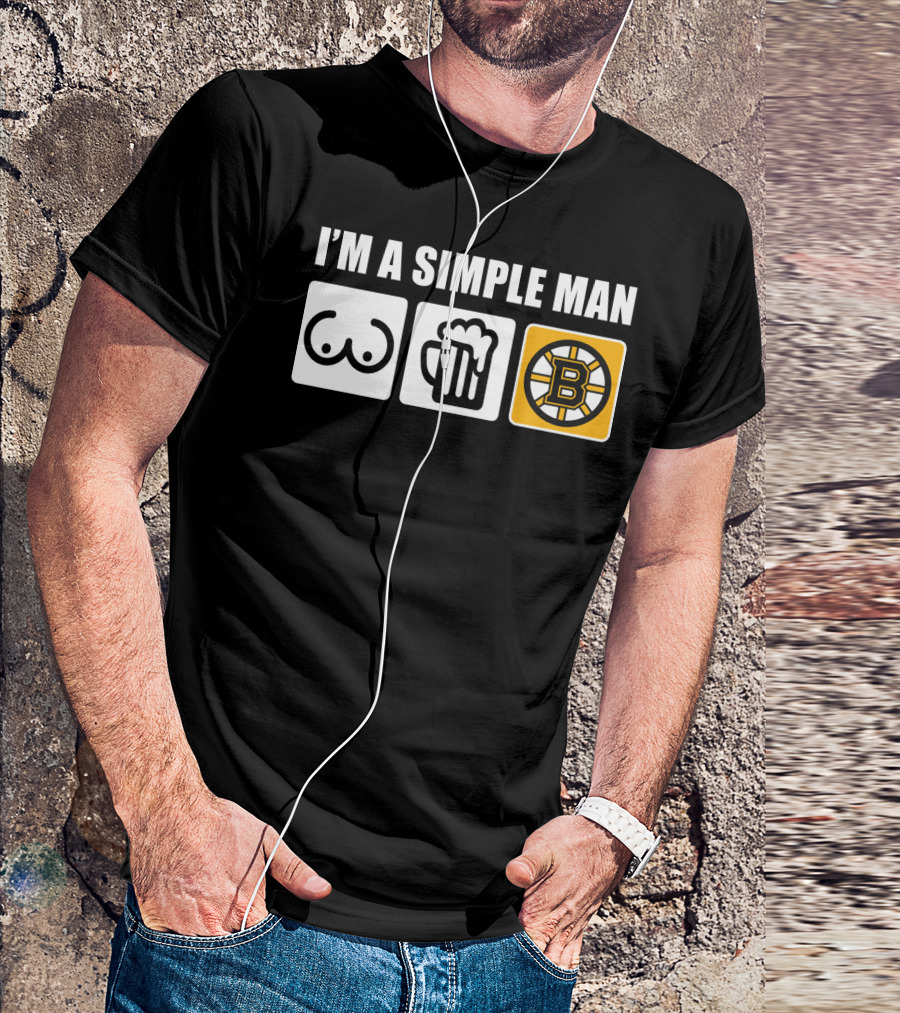BRUINS I'M A SIMPLE MAN ICONS BREW BEER LOGO HOCKEY FAN T-Shirt