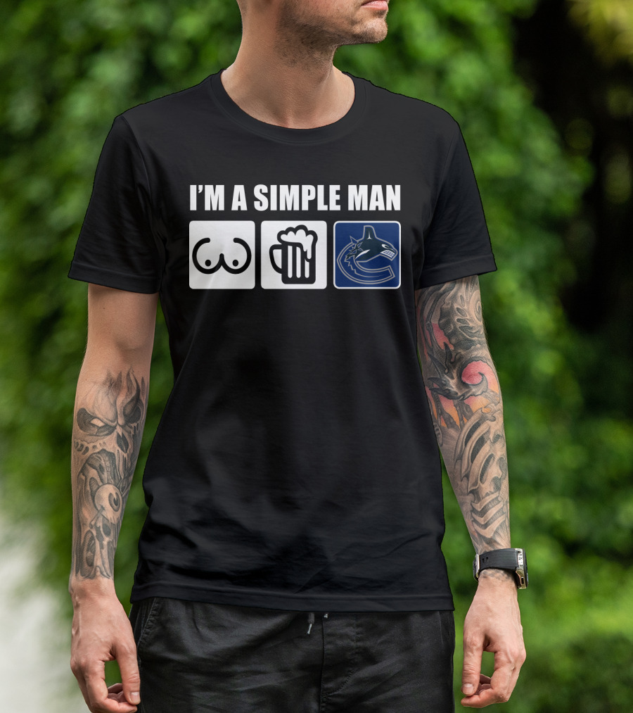 I'M A SIMPLE MAN CANUCKS BEER HOCKEY LOGO ICONS T-Shirt