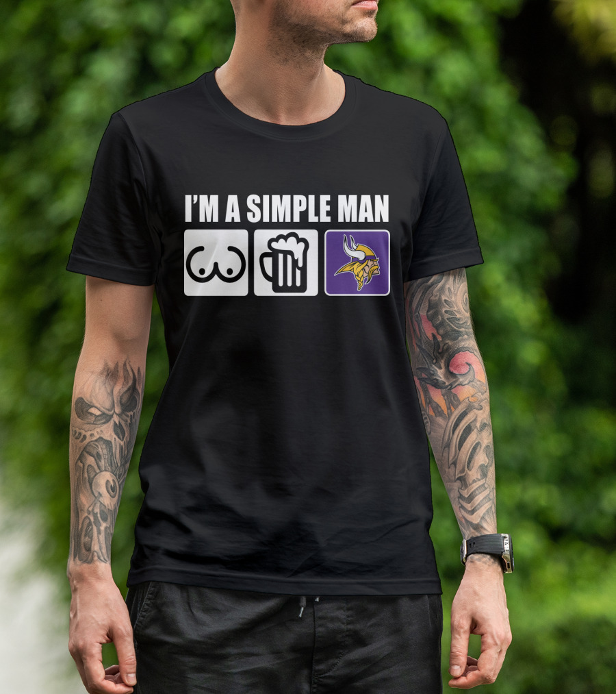 I'M A SIMPLE MAN VIKINGS LOGO SYMBOL BEER T-Shirt