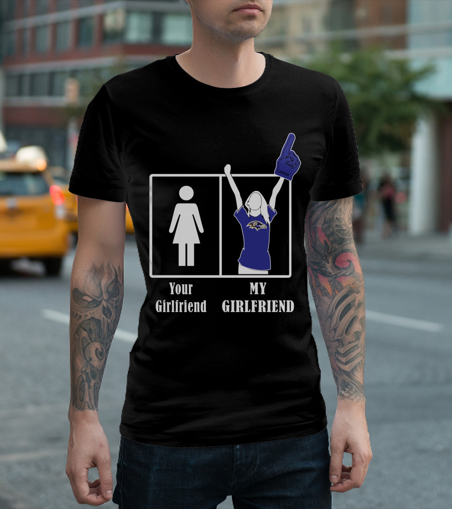 Your Girlfriend Vs My Girlfriend Baltimore Ravens Foam Finger Fan T-Shirt