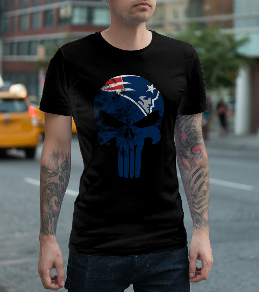 New England Patriots Skull Punisher Logo Fusion T-Shirt