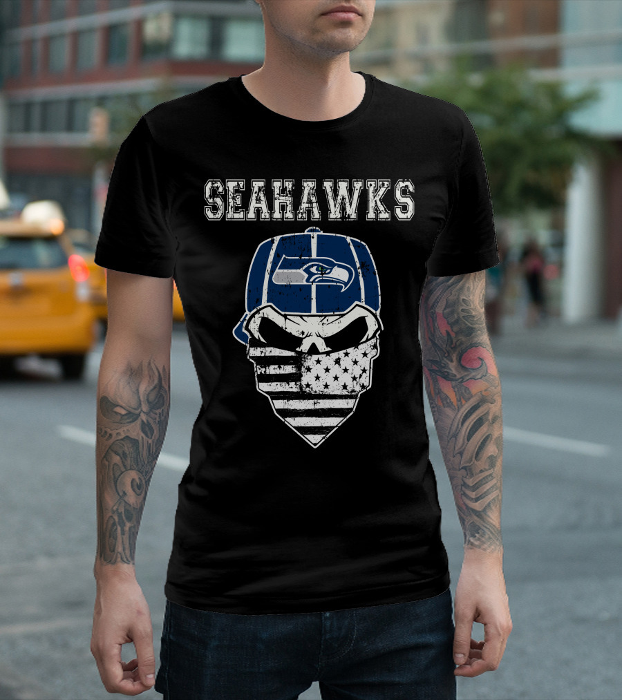 SEAHAWKS SKULL WITH FLAG BANDANA T-Shirt