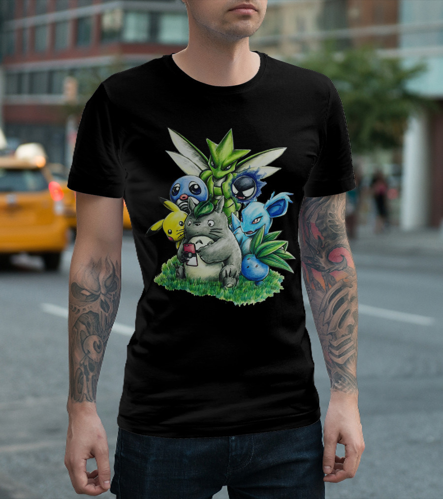 BEST FRIENDS TOTORO PIKACHU BULBASAUR SCYTHER JIGGLYPUFF GASTLY NIDORINA ODDISH MASHUP T-Shirt