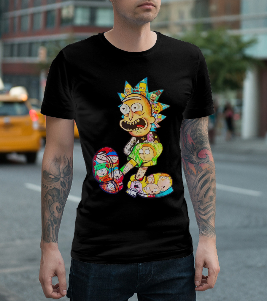 Rick and Morty South Park Family Guy Simpsons Crossover All In One T-Shirt