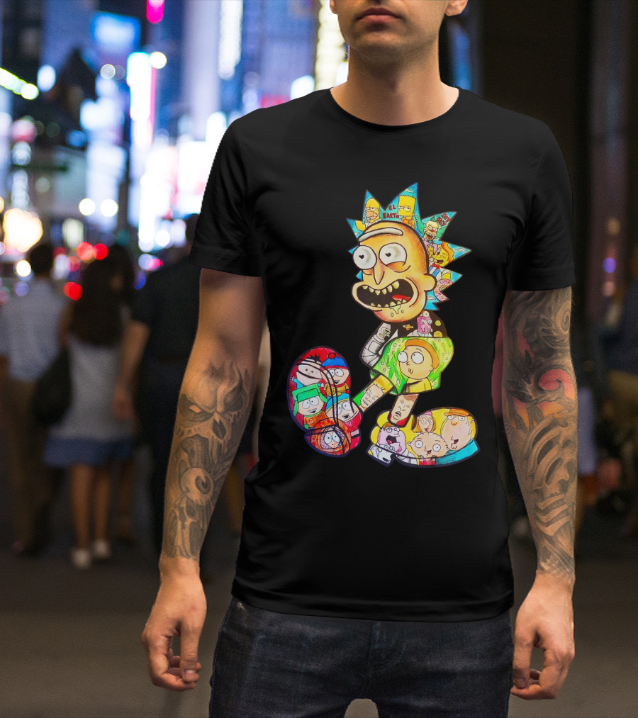 Rick And Morty South Park Family Guy Simpsons Crossover All In One T-Shirt