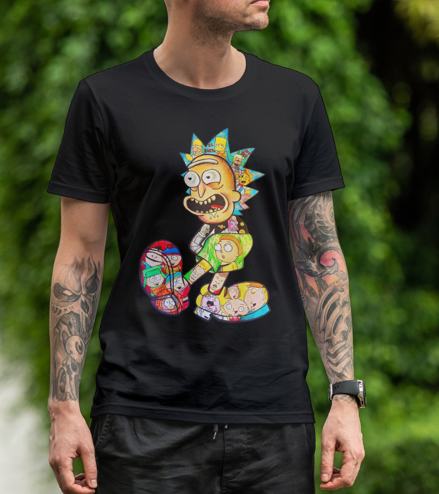 Rick And Morty South Park Family Guy Simpsons Crossover All In One T-Shirt