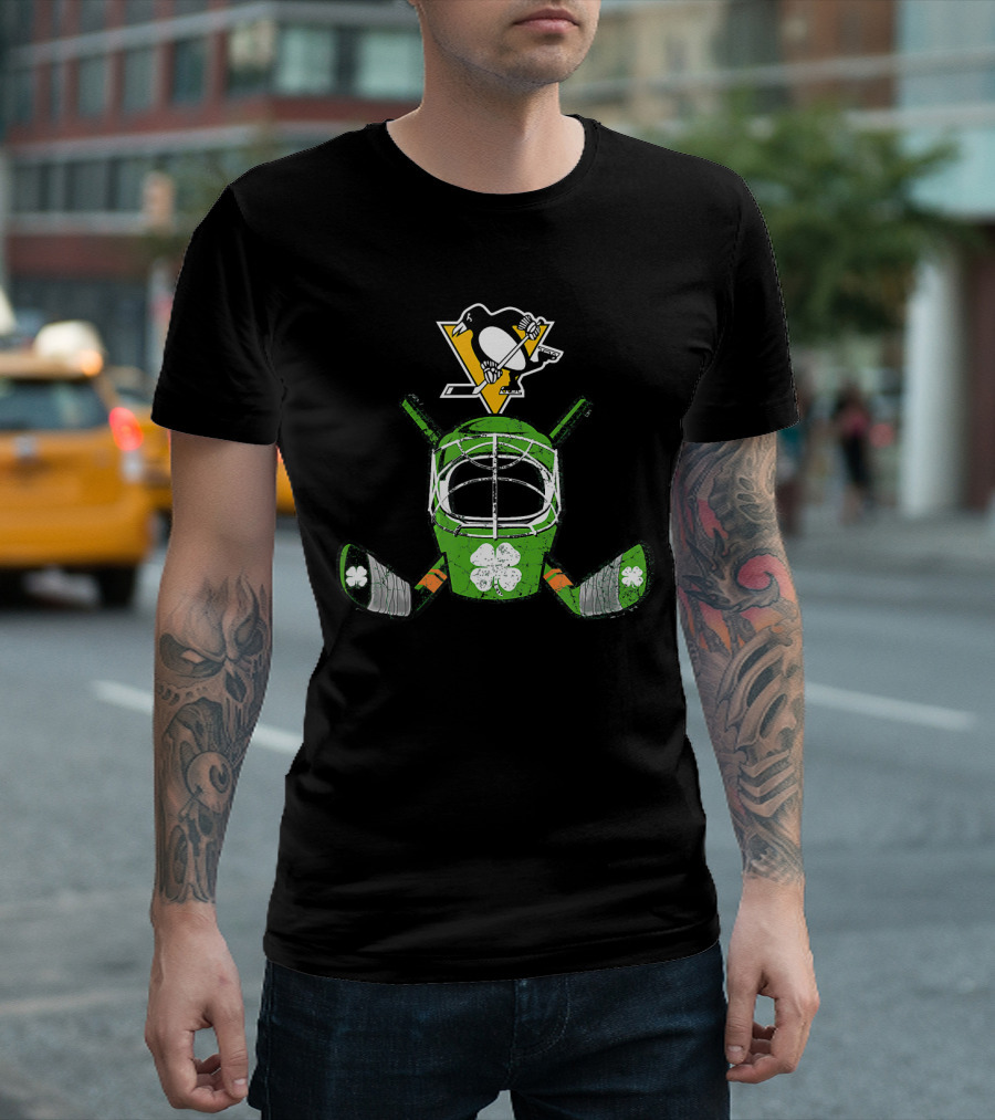 Irish Shamrock Hockey Helmet Pittsburgh Penguins Iconic T-Shirt