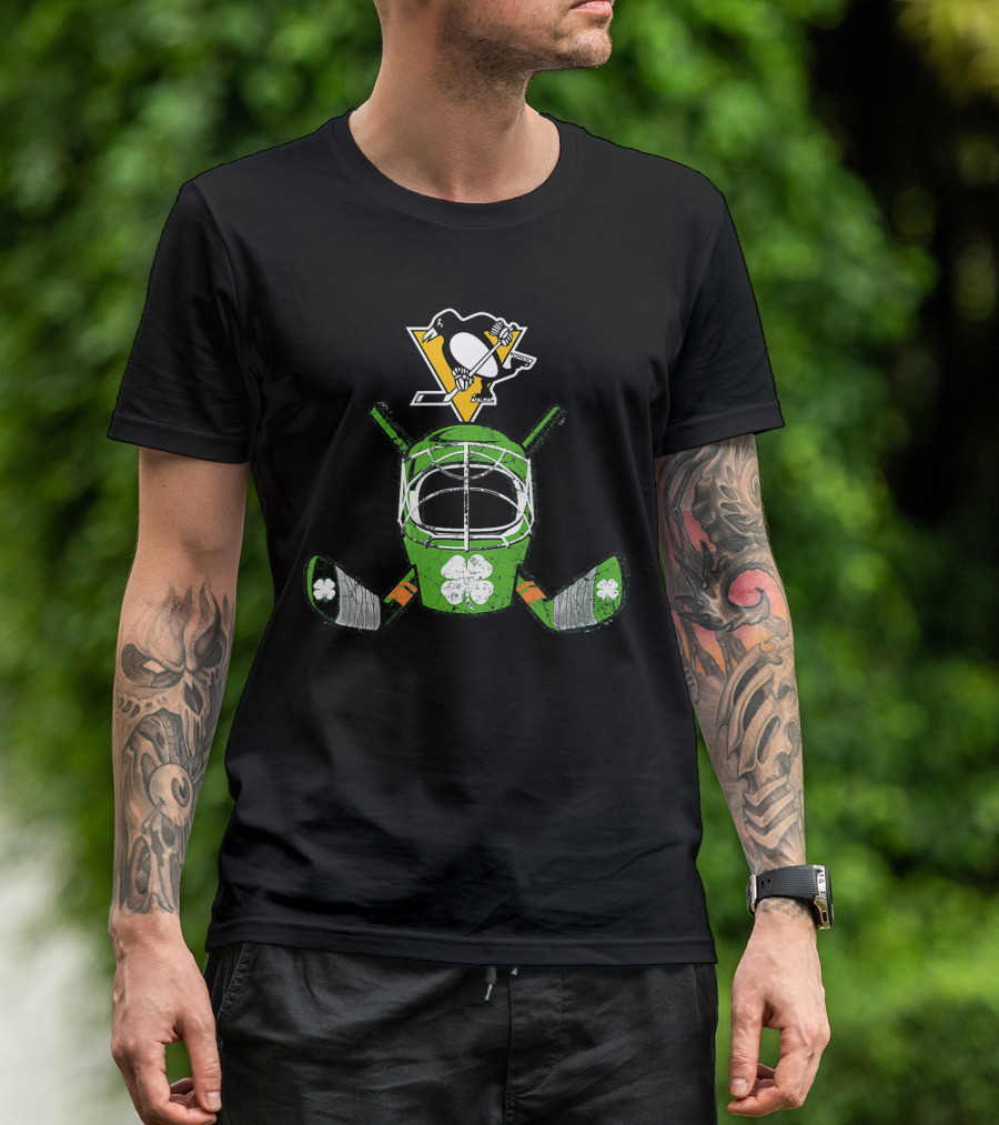 Irish Shamrock Hockey Helmet Pittsburgh Penguins Iconic T-Shirt
