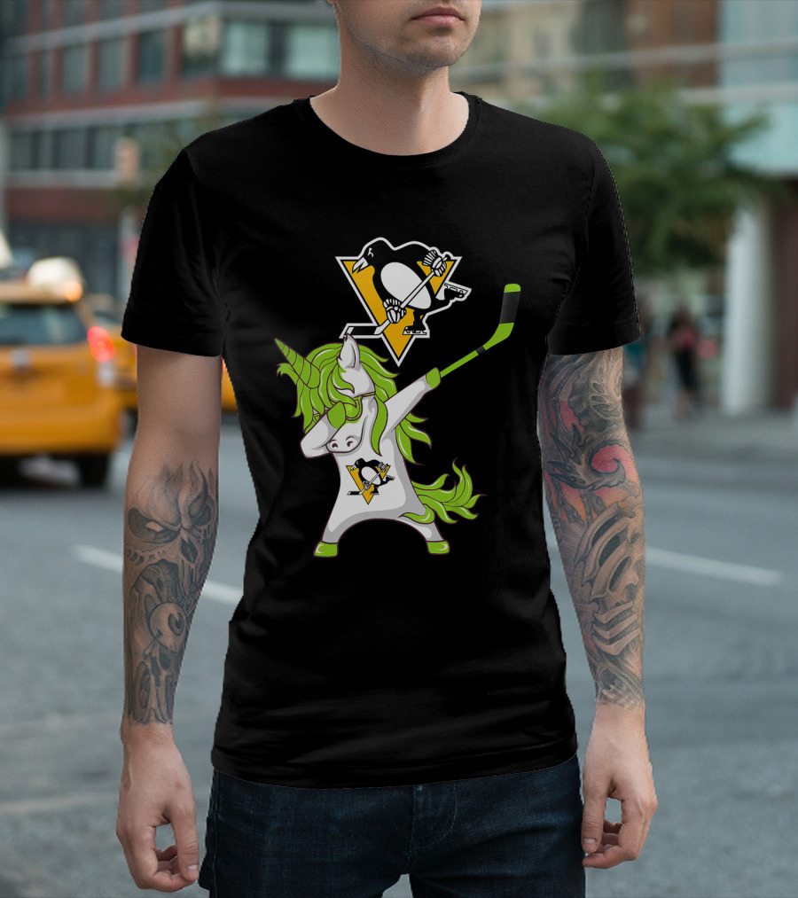 St Patrick Day Dabbing Unicorn Pittsburgh Penguins Hockey T-Shirt