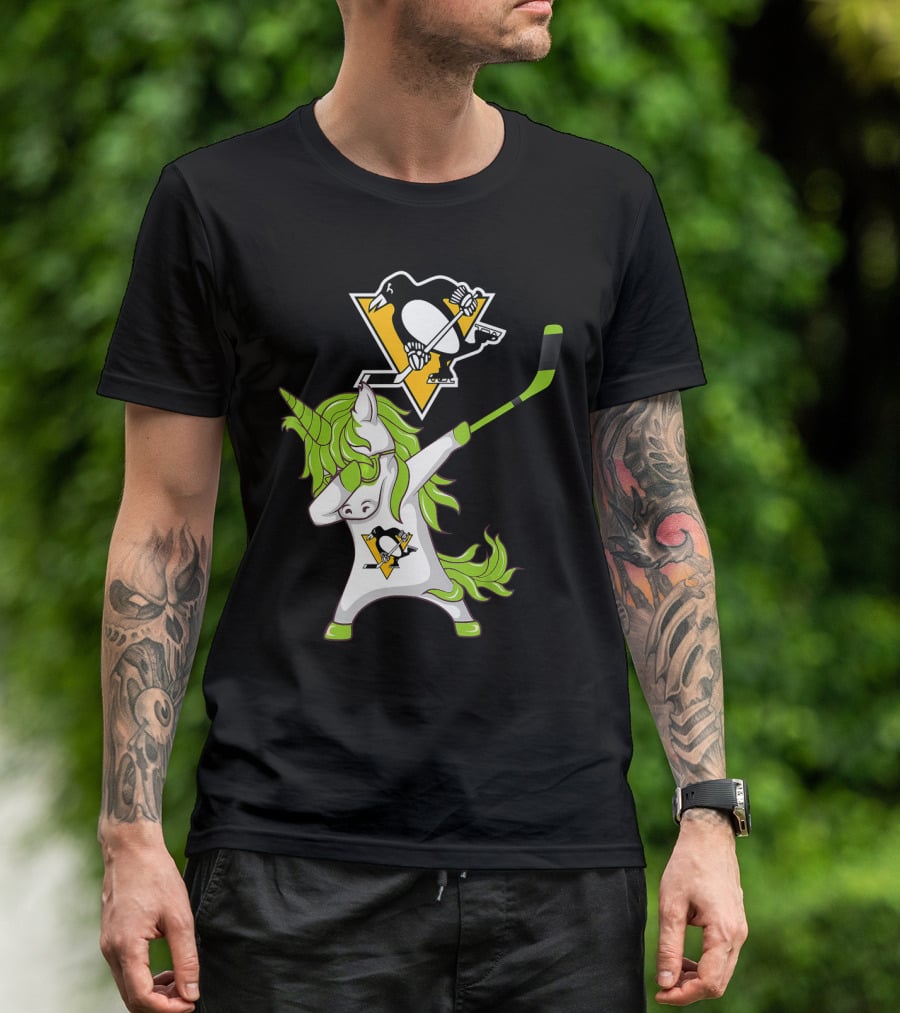 St Patrick Day Dabbing Unicorn Pittsburgh Penguins Hockey T-Shirt