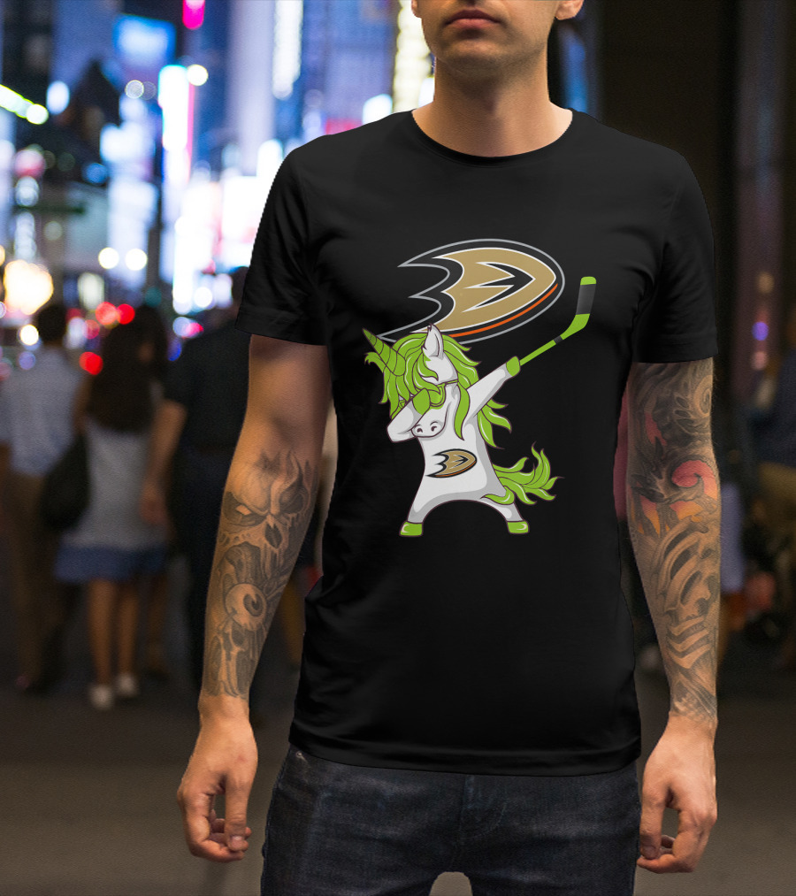 St Patrick Day Dabbing Unicorn Anaheim Ducks Hockey Stick T-Shirt