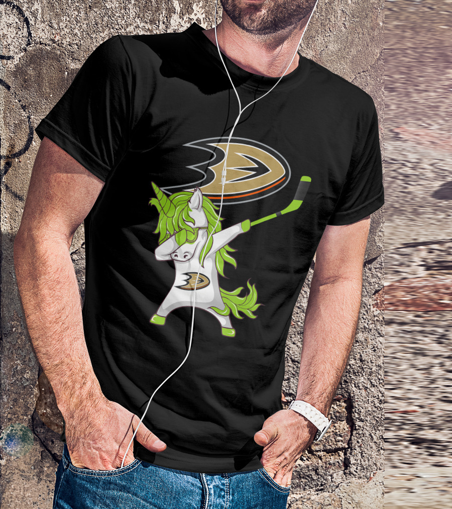 St Patrick Day Dabbing Unicorn Anaheim Ducks Hockey Stick T-Shirt