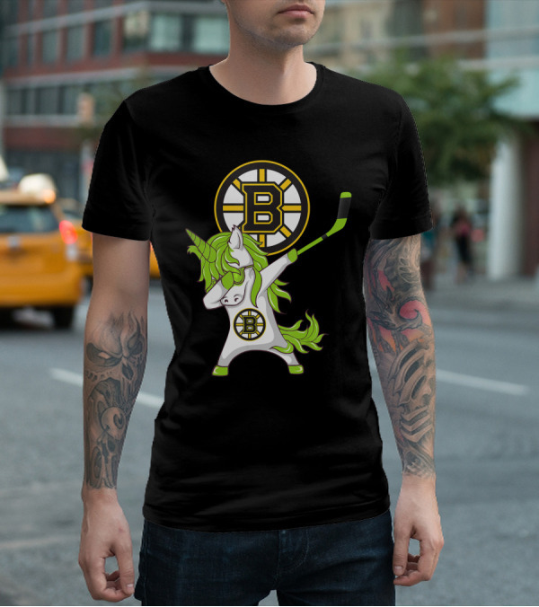 St Patrick Day Dabbing Unicorn Boston Bruins Hockey Stick T-Shirt
