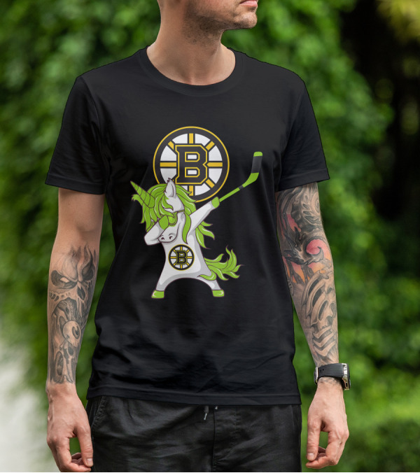 St Patrick Day Dabbing Unicorn Boston Bruins Hockey Stick T-Shirt
