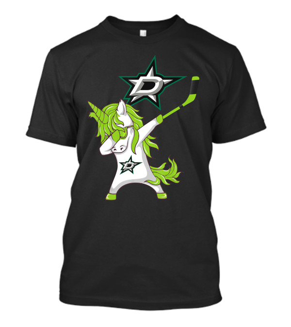 St Patrick's Day Dabbing Unicorn With Hockey Stick Dallas Stars T-Shirt
