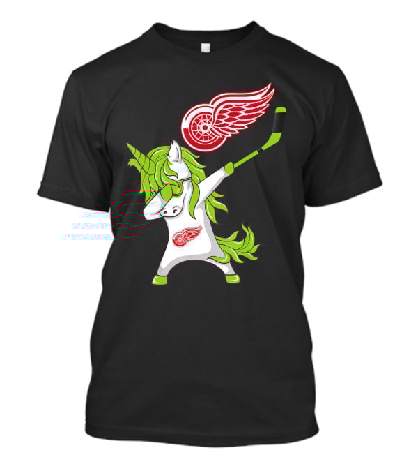 Detroit Red Wings St Patrick's Day Dabbing Unicorn Hockey Stick T-Shirt