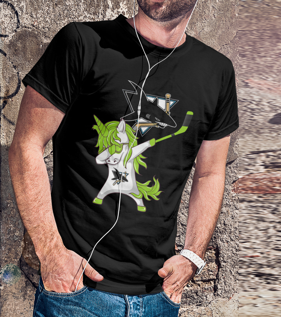 St Patrick's Day Dabbing Unicorn San Jose Sharks Hockey Stick T-Shirt