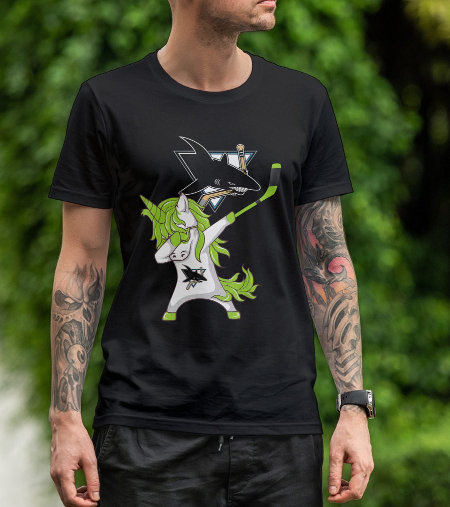 St Patrick's Day Dabbing Unicorn San Jose Sharks Hockey Stick T-Shirt