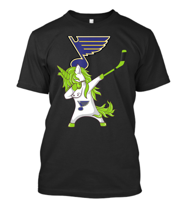 St Patrick Day Dabbing Unicorn Hockey Stick St Louis Blues T-Shirt