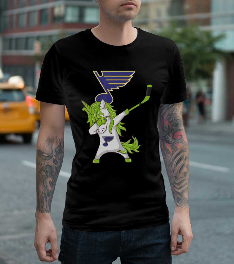 St Patrick Day Dabbing Unicorn Hockey Stick St Louis Blues T-Shirt