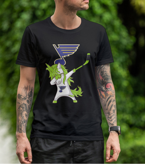 St Patrick Day Dabbing Unicorn Hockey Stick St Louis Blues T-Shirt