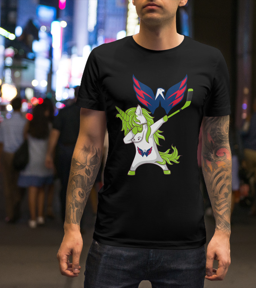 St Patrick's Day Dabbing Unicorn With Washington Capitals Hockey T-Shirt