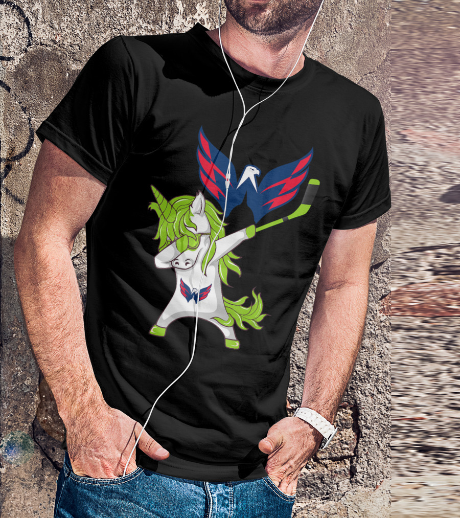 St Patrick's Day Dabbing Unicorn With Washington Capitals Hockey T-Shirt