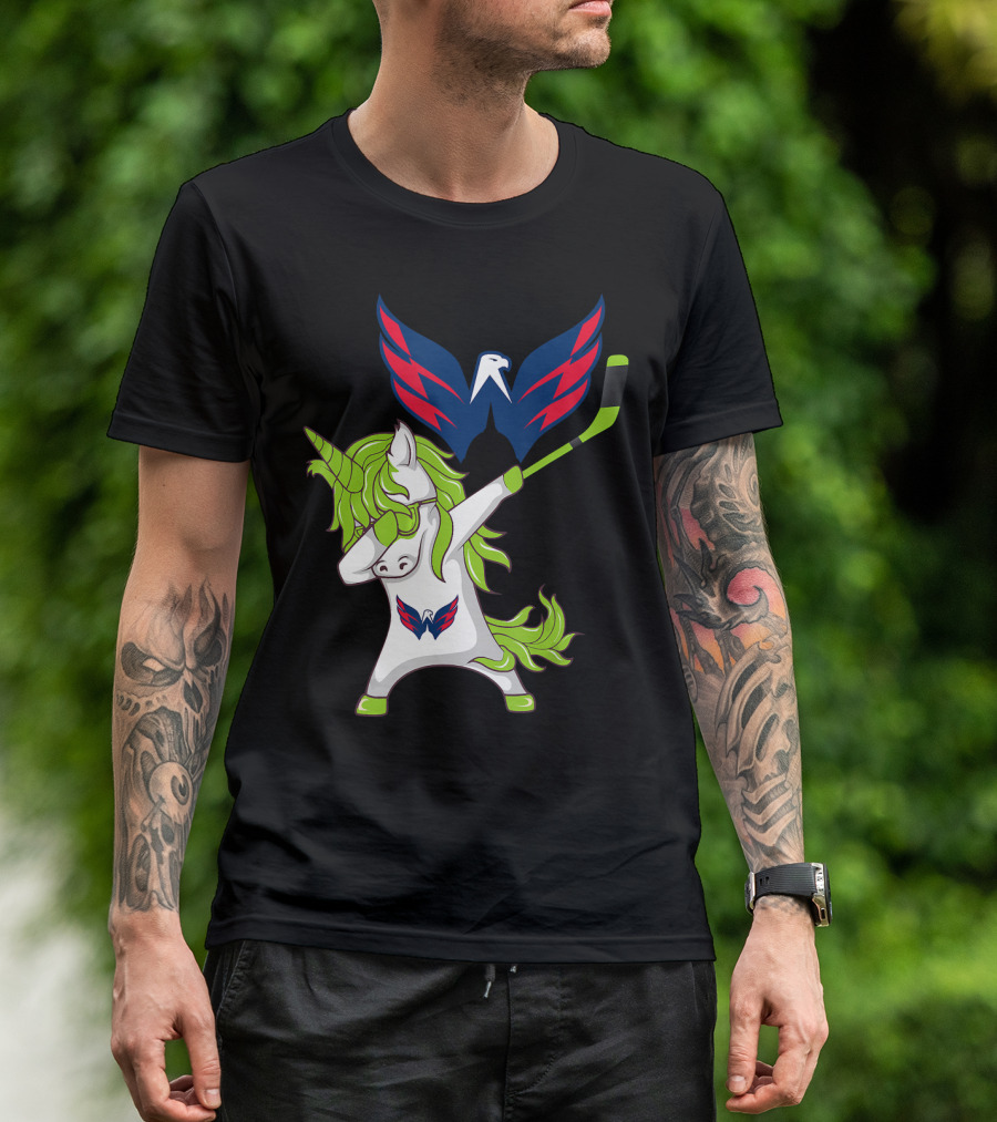 St Patrick's Day Dabbing Unicorn With Washington Capitals Hockey T-Shirt
