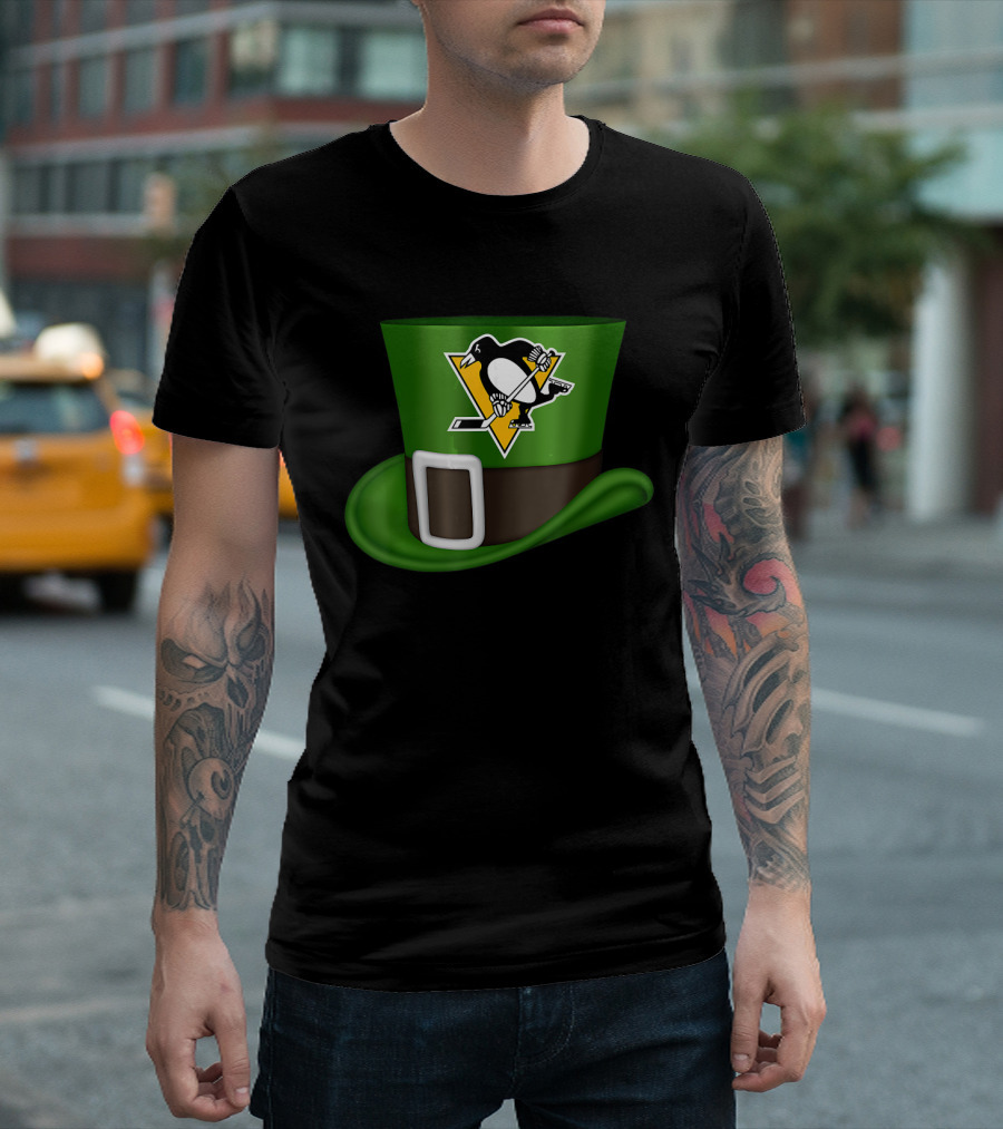 St Patrick Day Pittsburgh Penguins Leprechaun Hat Hockey T-Shirt