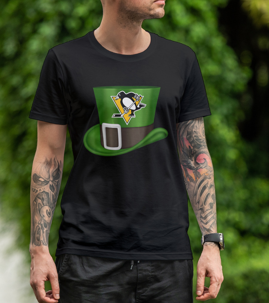 St Patrick Day Pittsburgh Penguins Leprechaun Hat Hockey T-Shirt