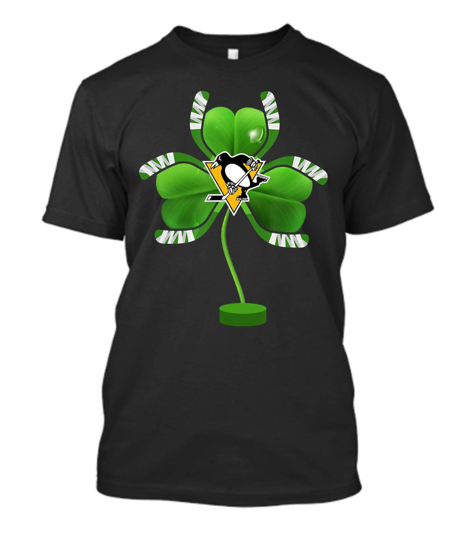 St Patrick Day Irish Shamrock Pittsburgh Penguin Hockey Tree T-Shirt